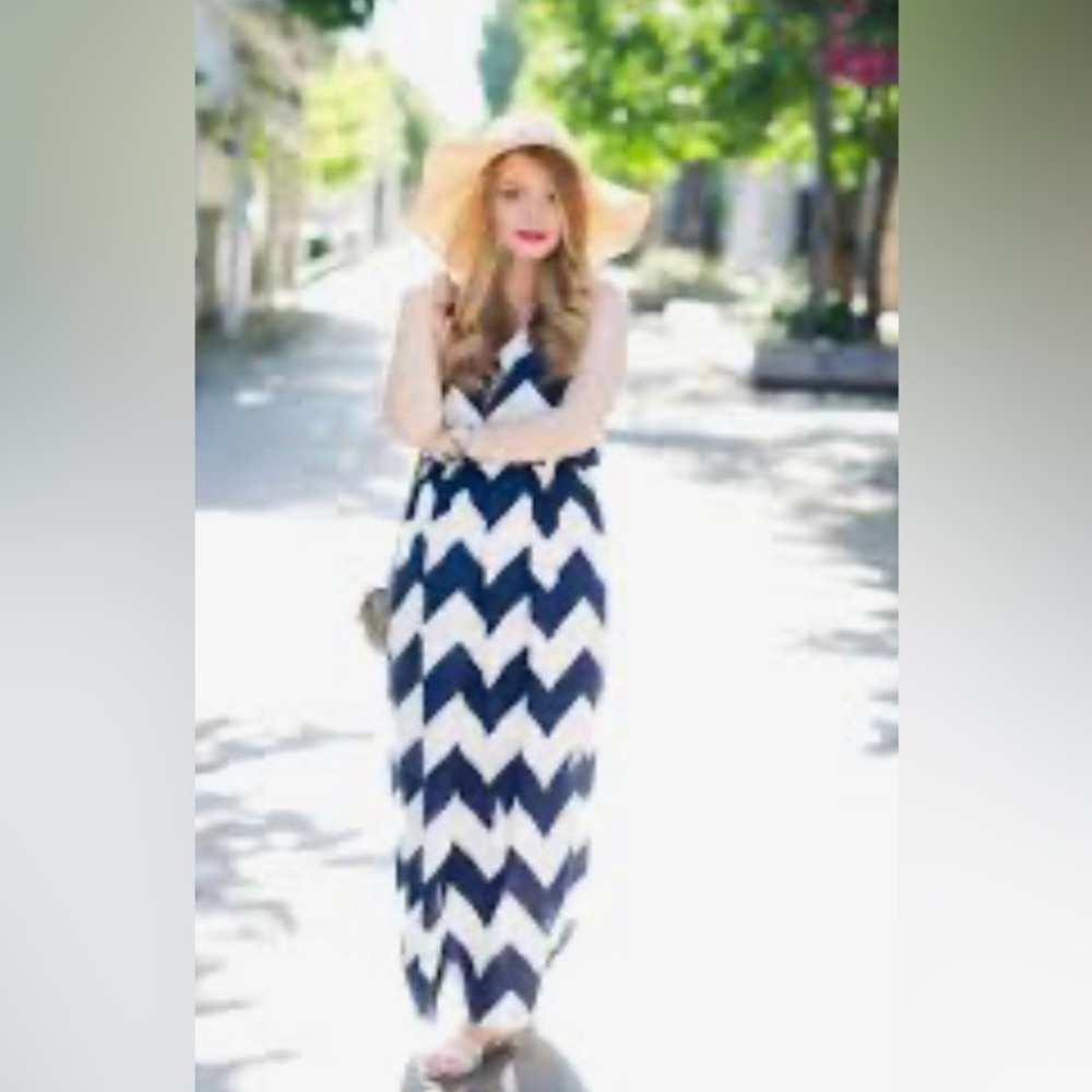 Taupe & black Chevron Maxi Dress with waist tie